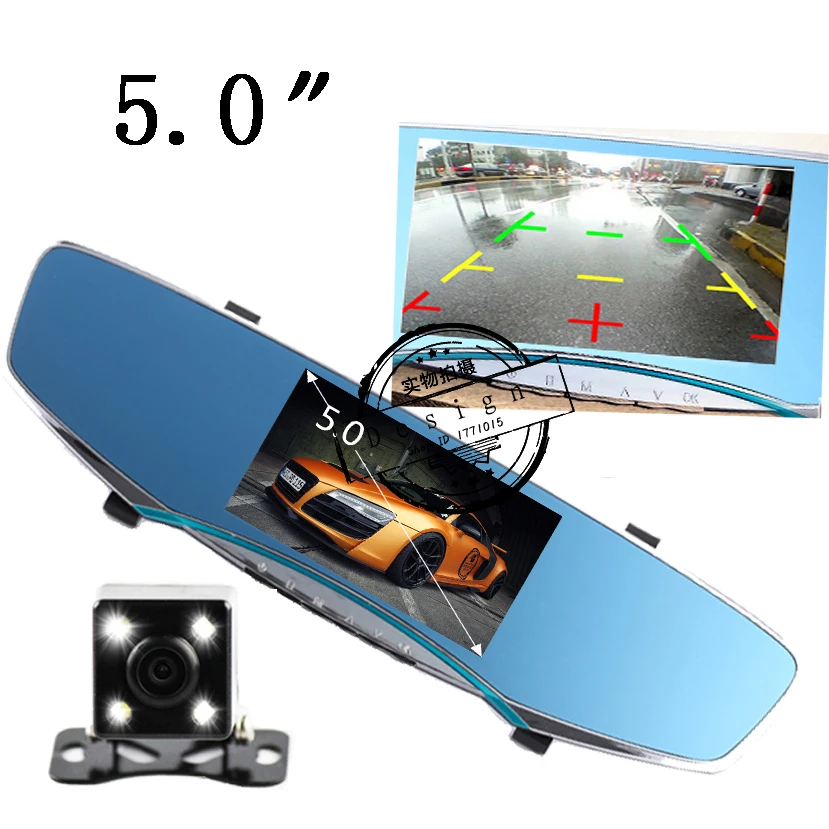 5 inch car camera rearview mirror auto dvrs cars dvr dual lens recorder video registrator dash cam full hd1080p night vision
