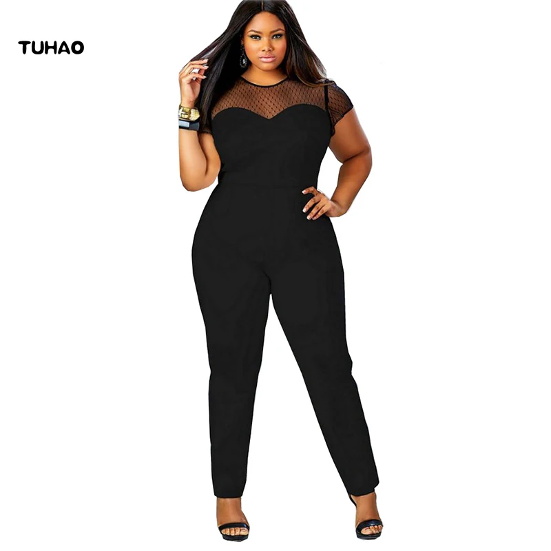 

TUHAO plus size 3XL 4XL Women Long overalls Jumpsuit 2017 summer Party Loose sexy Pants Office lady jumpsuits oversize LMTL