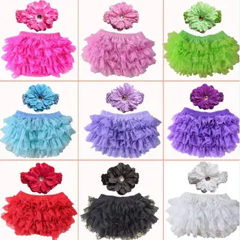 

2PCs/set Newborn Baby Bloomers Lace Shorts Peony Flower Headband Ruffle Girl PP Bloomer Pants Infant Toddler Diaper Cover