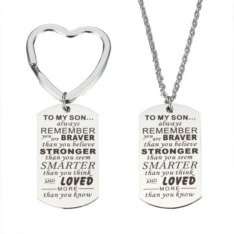 

Fashion Accessories TO MY SON ALWAYS REMEMBER YOU ARE BRAVER Family Jewelry Stainless Steel Pendant Charm Keychain Necklace