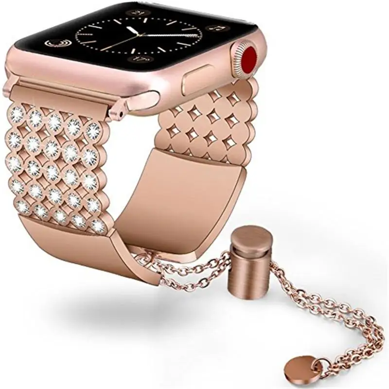 Роскошные Для женщин 25pcs-Diamond ремешок для наручных часов Apple Watch Series 4/3/2/1 браслет Нержавеющая сталь ремешок для наручных часов iWatch, 4 38 мм 40 мм браслет