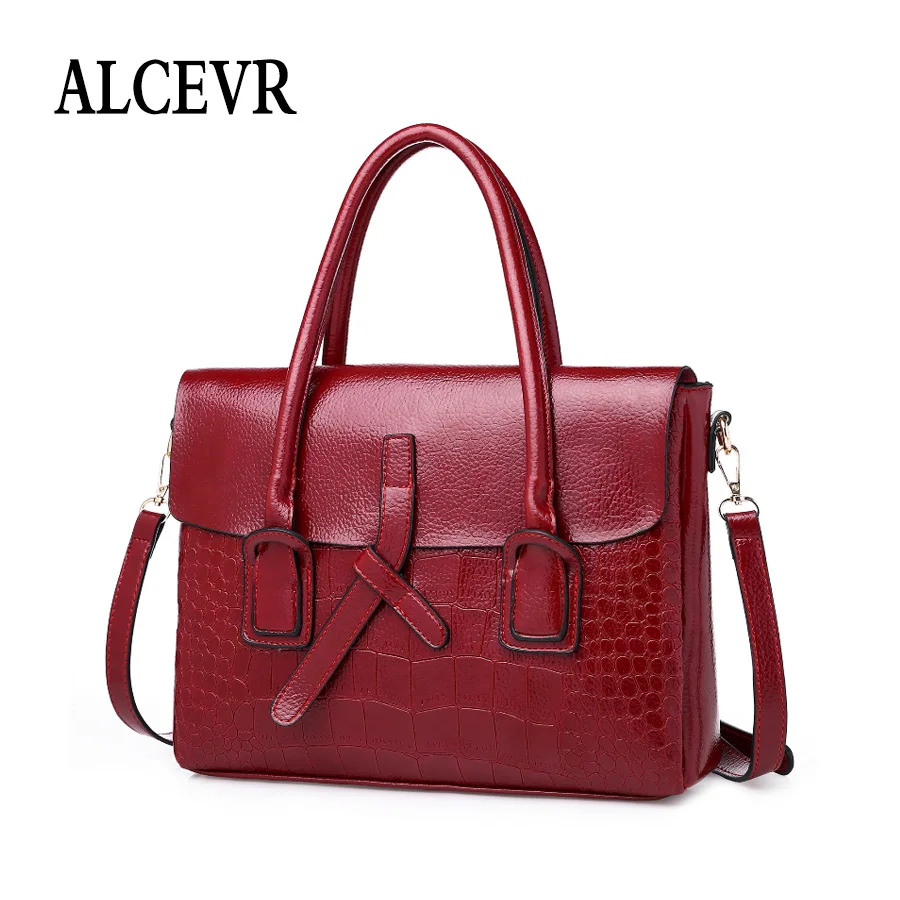 

ALCEVR Solid Color Alligator Pu Leather Business Bag Briefcase Simple Style Women Shoulder Bag Ladies Casual Crossbody Bags Tote