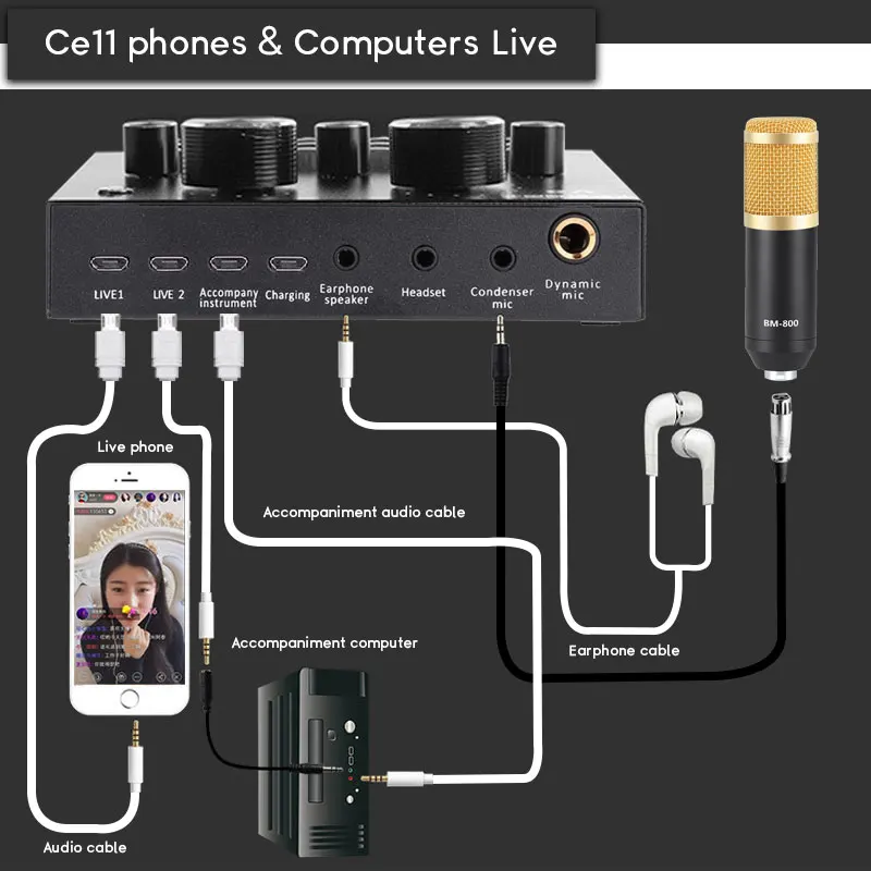 Звуковая карта Аудио внешняя звуковая карта наушники микрофон V8 USB Звуковая карта для BM 800 Студийный микрофон компьютер Placa de som