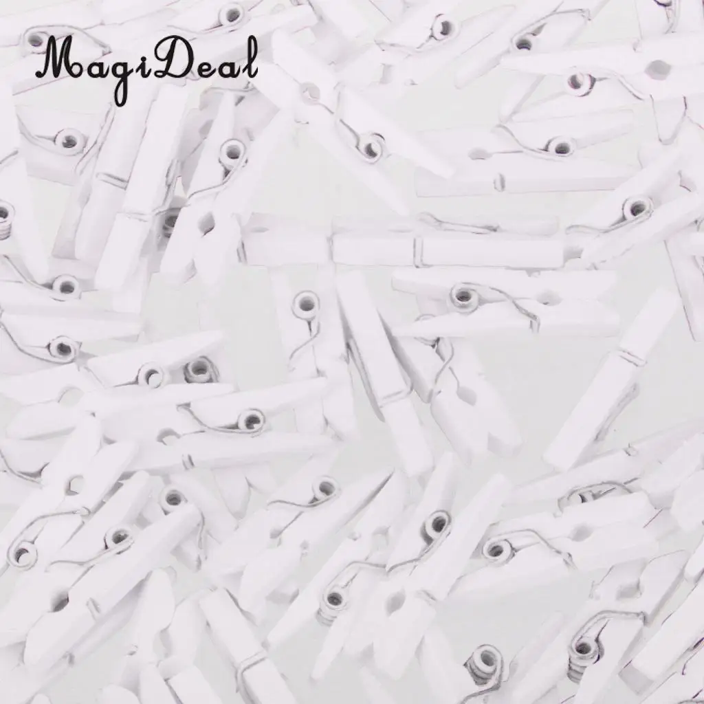 MagiDeal 50pcs Mini Wooden Clothes Photo Paper Peg Clothespin Craft Clips White Clips Laundry AccessoriesPin Photo Clothespin 
