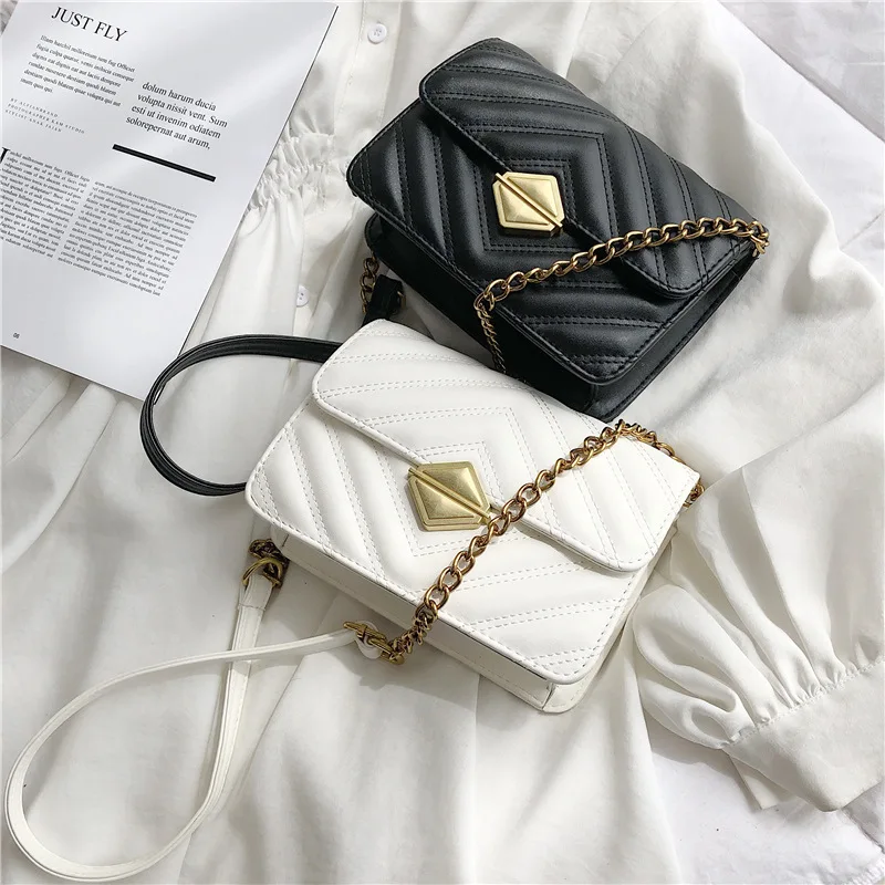 

2019 PU Leather Women Messenger Bag Plaid Ladies Crossbody Bag Chain Trendy Candy Color Small Flap Shopping Handbag