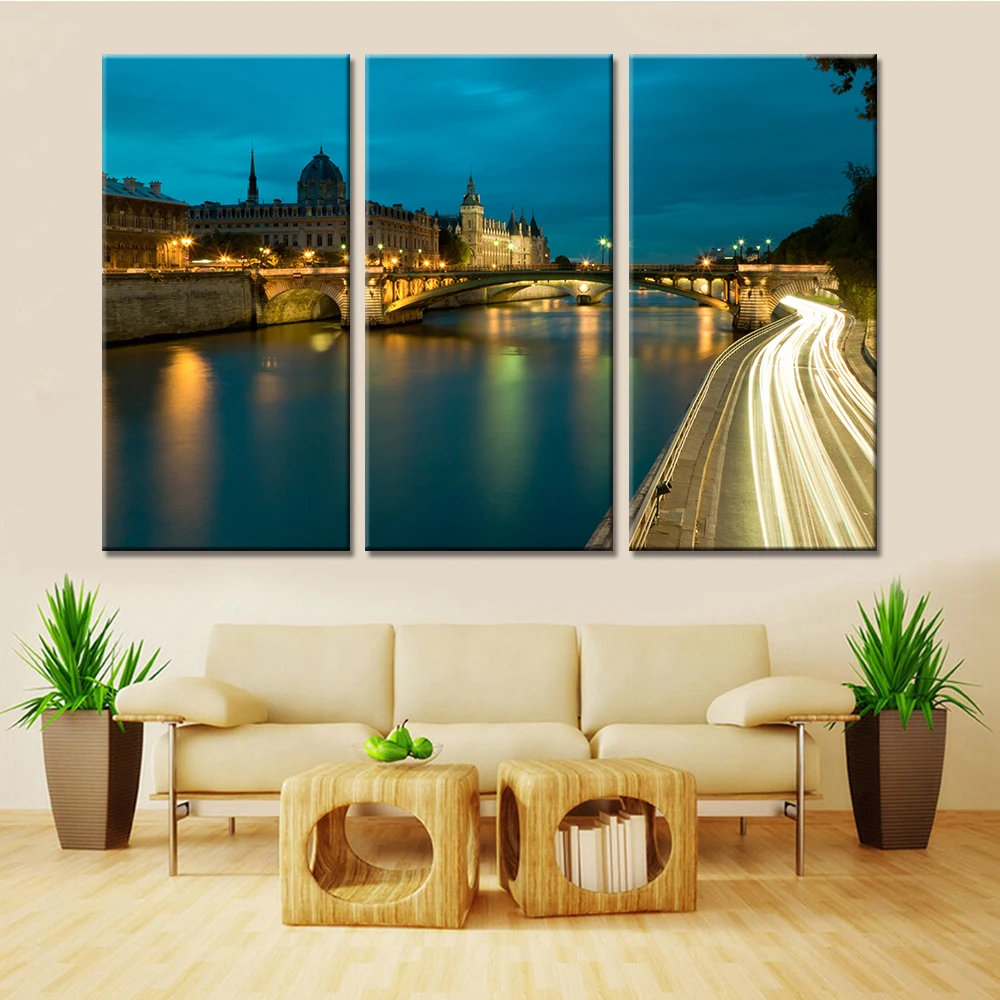 Бескаркасные дропшиппинг 3 шт Городской Ночной морской пейзаж настенные