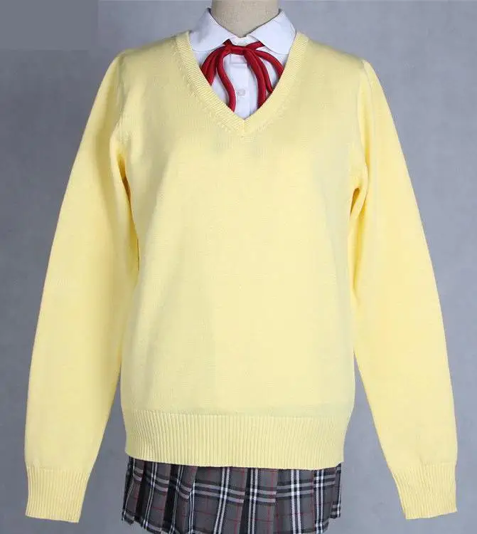 Японский кампус пуловер с длинными рукавами для мужчин и женщин Студенческая форма свитер вязаный Jk для девочек и мальчиков школьная одежда хлопок - Цвет: yellow