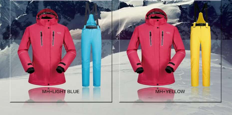 Женский лыжный костюм, брендовый комплект высокого качества, водонепроницаемый, супер теплый,-30 градусов, лыжная куртка и штаны, зимние костюмы для сноуборда