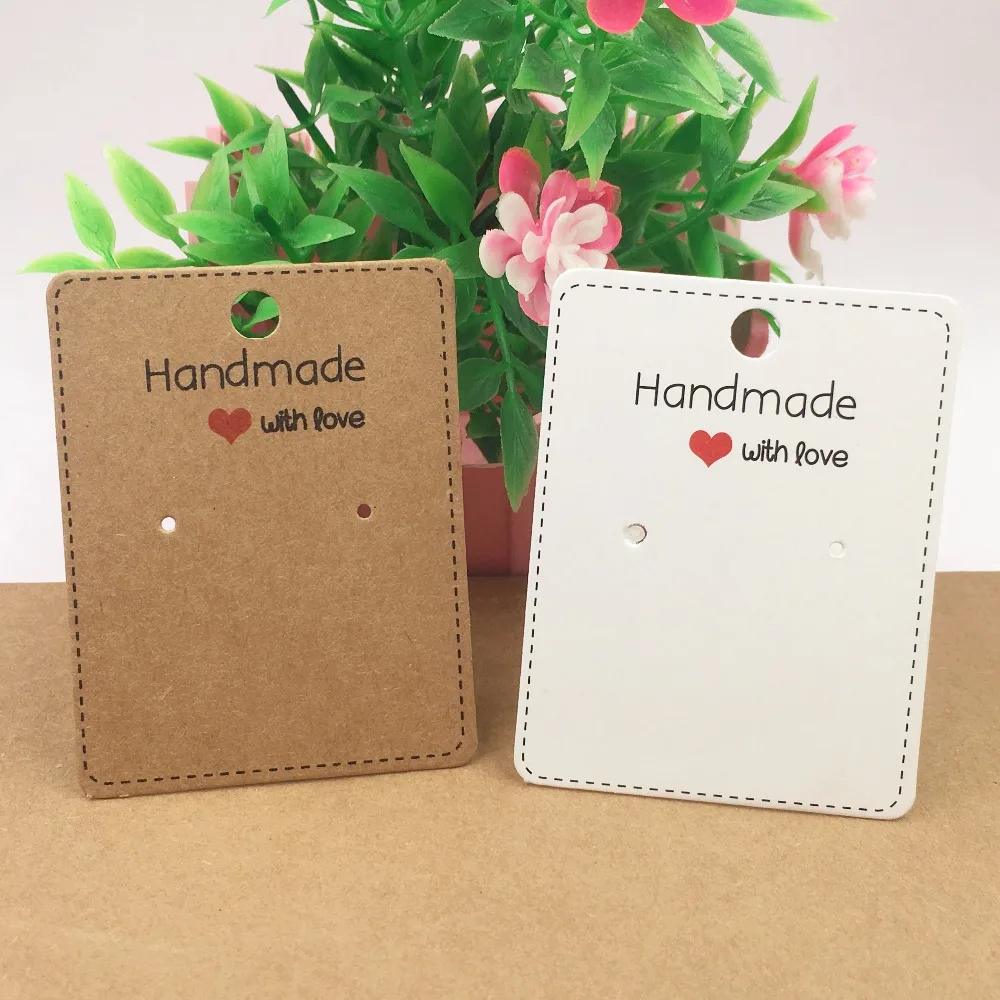 200pcs 6.5x5cm Kraft paper "Handmade with love"Earring Cards Jewelry