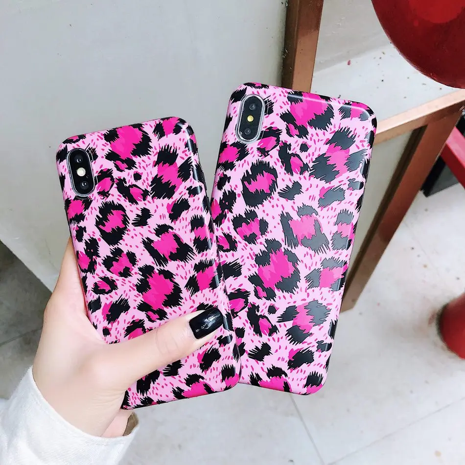 

Fashion Pink Leopard Print Phone Case For iPhone 7 6s 8 Plus Luxury Panther Pattern Case For iPhone X XS Max XR Soft TPU Cover