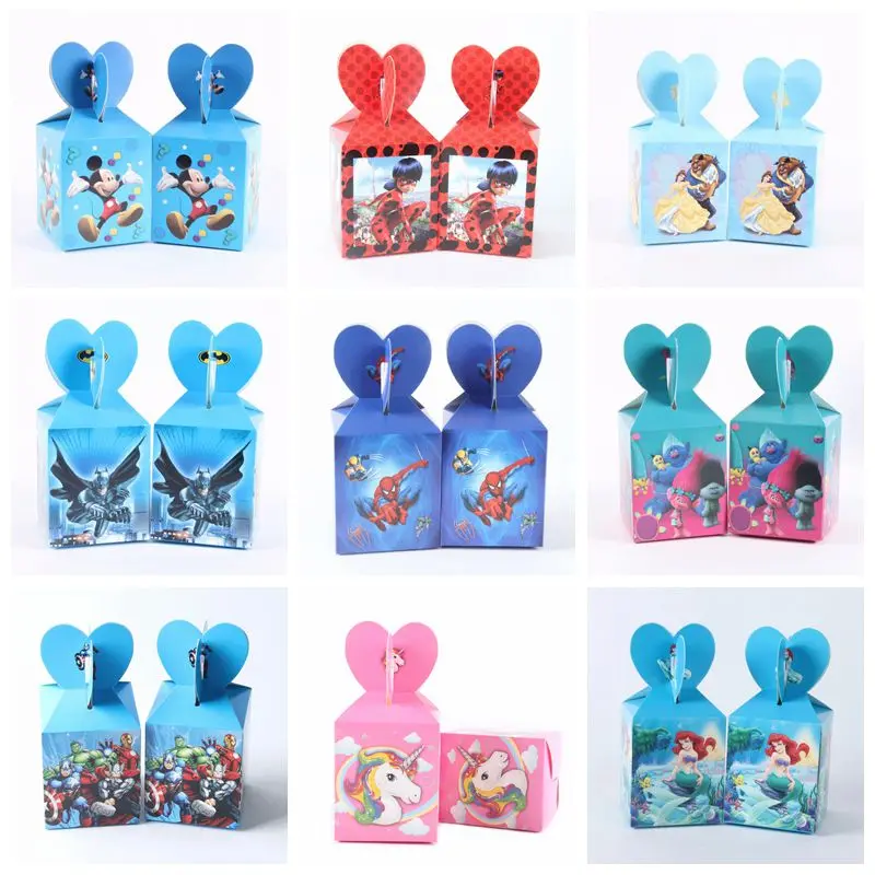 

12pcs/lot Super hero Avenger Mickey Minnie Cartoon Candy Box Birthday Party Decor Baby Shower Kids Favors Gift Boxes Supplies