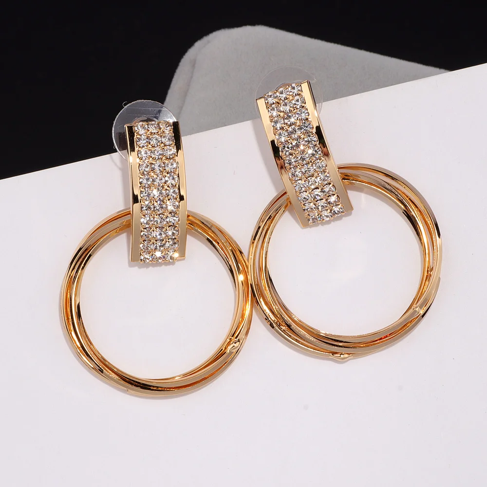 Простой дизайн, персонализированные серьги Brinco, золотые серьги с кристаллами, большие металлические круглые Висячие серьги для женщин E1739