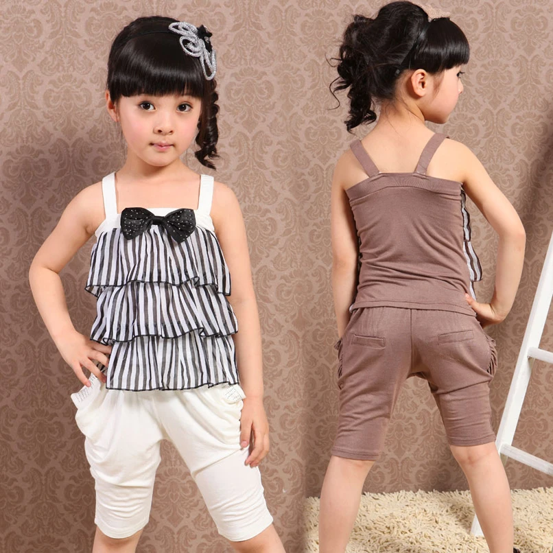 

Kids Clothes Sets for Girls Summer Clothing Sets Fashion Cotton Vest+pants Casual Children Sleeveless Suits Infant Vest Sets Bow