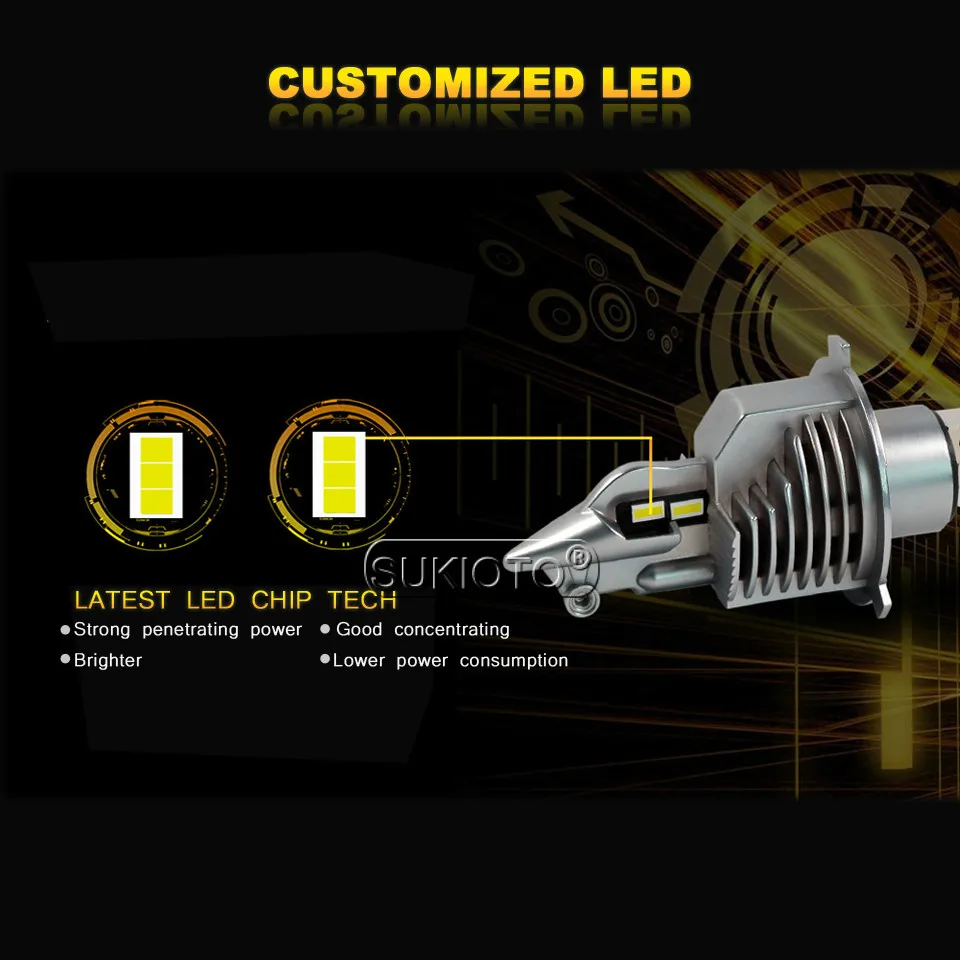 SUKIOTO 2PCS LED H4 LED Headlight Super Bright h4 hi lo Projector lens bulb kit 35W 6500K Super Bright Car styling Accessories (8)