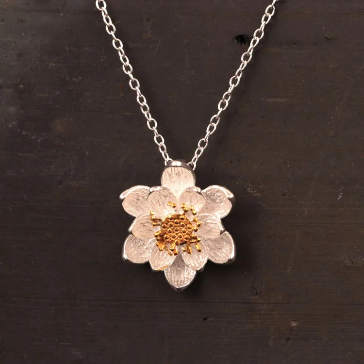 Lotus necklace women 100% 925 Sterling silver necklace Jewellery Clavicle chain pendant charms