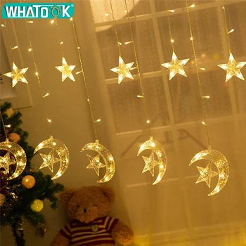 

4.5M 138 LED Lamp Christmas Lights Moon Star String Light Curtain Window Decoration Lights for Bedroom Home Party Wedding Indoor