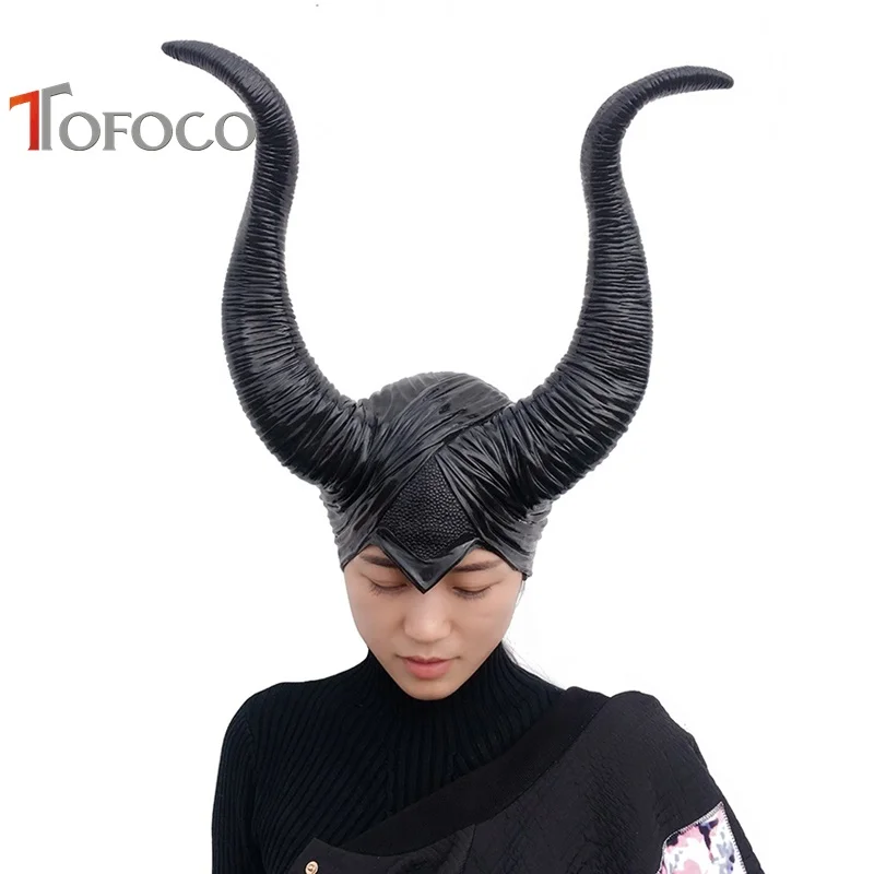 

TOFOCO New Evil Black Horn Head Mask Maleficent Witch Hat Headpiece Halloween Props For Woman Fancy Costume Cosplay Toy