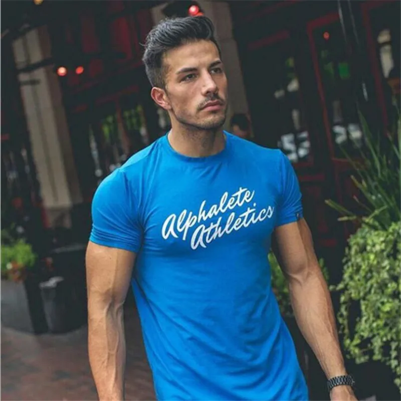 ALPHALETE, летняя модная футболка, мужская, s, спортивная одежда, хлопок, короткий рукав, облегающая футболка, Ftiness, мужская, компрессионная футболка, Homme