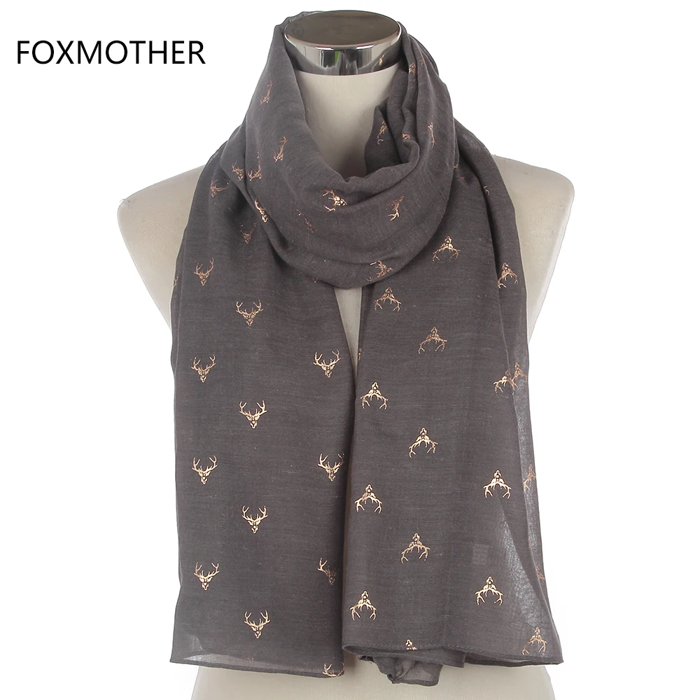 FOXMOTHER бренд розовый Темно-Синий Фольга Золотой блестящий шарф с головой Лось