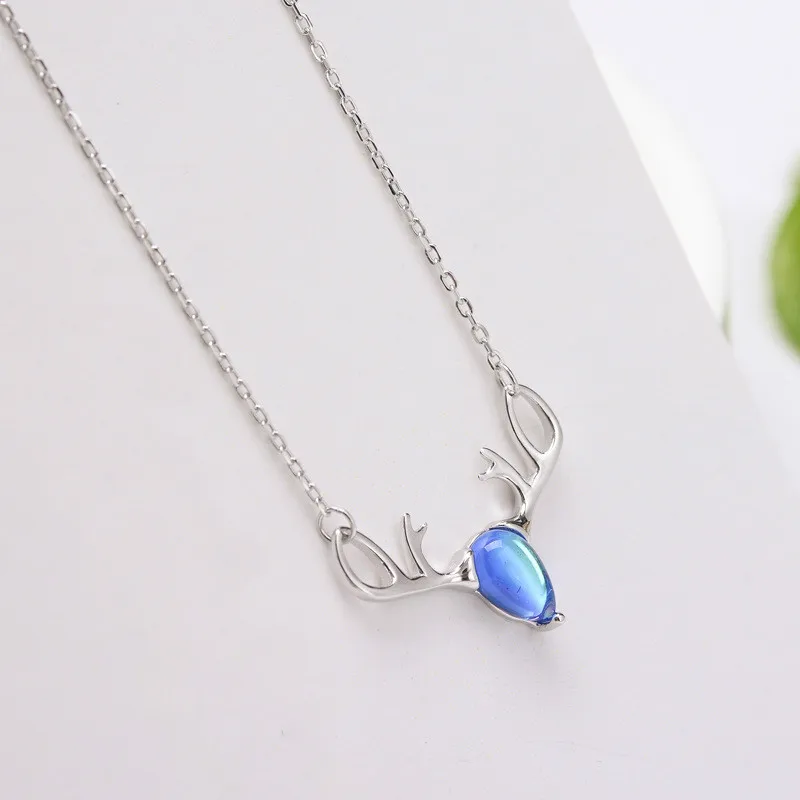 

Real Pure 925 Sterling Silver High Quality Necklace Jewelry Exquisite Deer Mosaic Moonstone Pendant Necklaces For Women