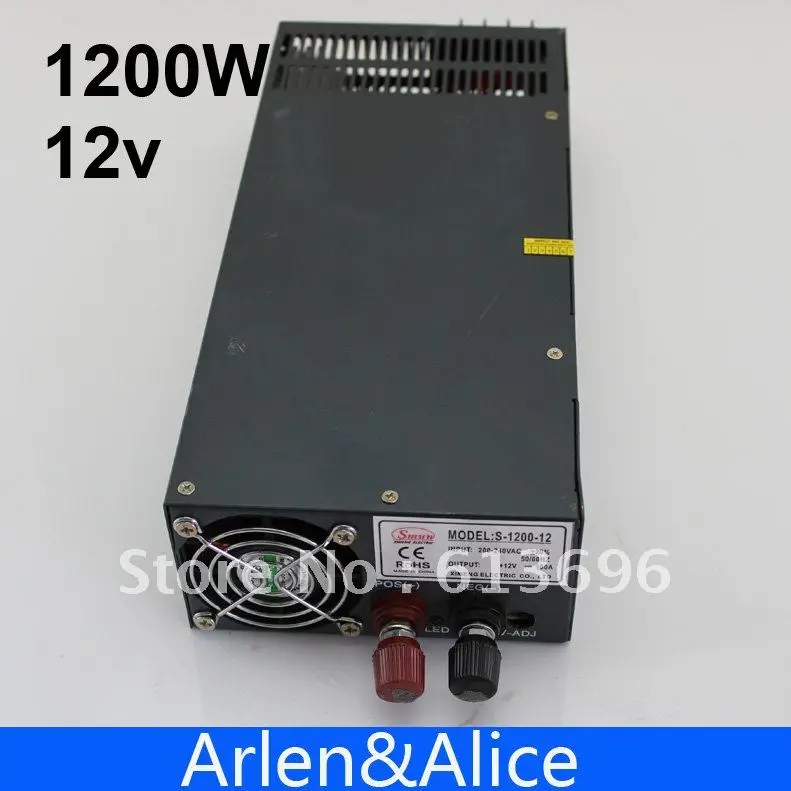 1200W 12V 100A Регулируемый 220v вход одиночный выход импульсный источник питания для