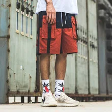 April MOMO Харадзюку шорты Карго Лето хип хоп короткий цветной блок уличная мужские повседневные шорты для бега хлопчатобумажные спортивные брюки