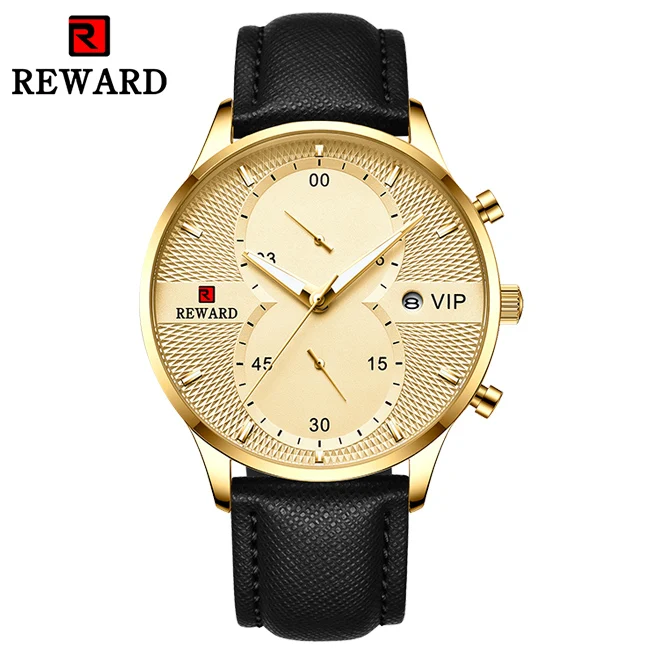 Топ часы бренд награда для мужчин s спортивные военные роскошные часы для мужчин водонепроницаемый Chronogarph Кожа Дата мужские часы Relogio Masculino - Цвет: Gold