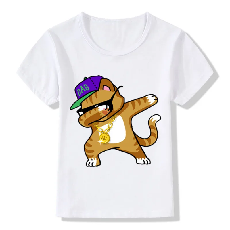 Забавная футболка с рисунком единорога для мальчиков детская летняя футболка с кроликом, котом, пандой, собакой одежда для маленьких девочек HKP2081 - Цвет: whiteA