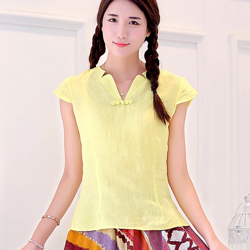 Summer New Chinese Traditional Tops Women's Tang Suit Tops Blouse Vintage Cotton Linen cheongsam top Shirts Mujer Camisa