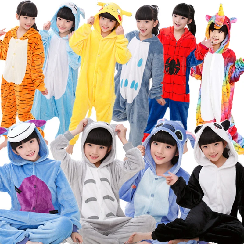 Детский комплект Kigurumi пижамы для детей зимняя Фланелевая пижама с рисунками