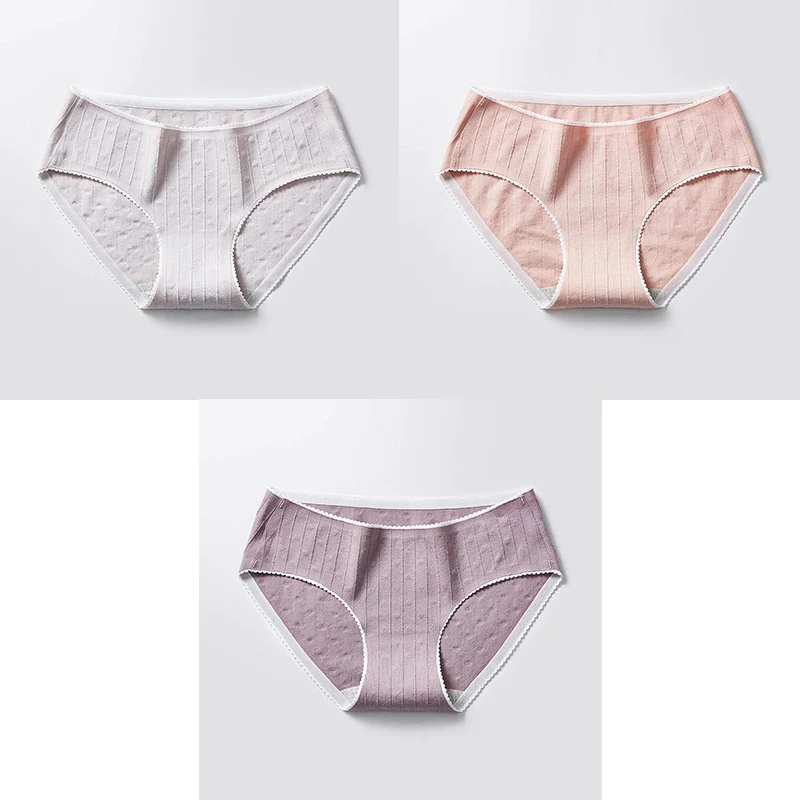 3 Pcs Cotton Briefs Woman Panties Low Waist Breathable Antibacterial Female Panties Brand Quality New Briefs Underwear For Women - Цвет: Grey Pink Purple