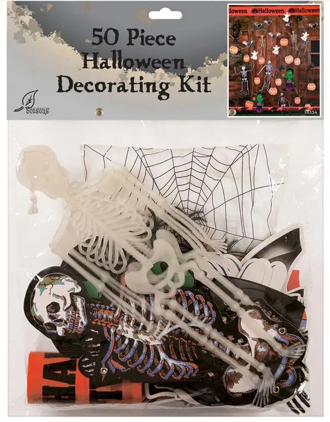 50pcsbag halloween pumpkin skull skeleton spider ghost decorating kit for horror home halloween decoration