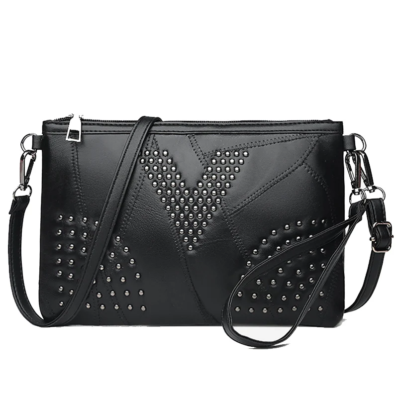 الأزياء خليط جلد الغنم المرأة حقيبة يد الأزياء الجمجمة تصميم حقيبة كتف الإناث برشام Crossbody حقيبة اليوم حقيبة صغيرة