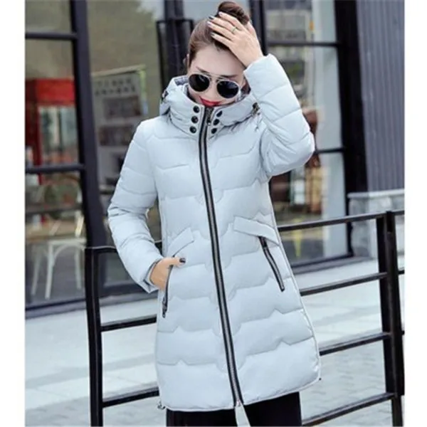 Новая зимняя куртка женская хлопковая длинная куртка модная ватная тонкая куртка с подкладкой размера плюс 5XL 6XL 7XL Женская парка с капюшоном Z110 - Цвет: Silver gray