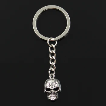 

Fashion 30mm Key Ring Metal Key Chain Keychain Jewelry Antique Bronze Silver Color Plated Skeleton Head Skull 21x13mm Pendant