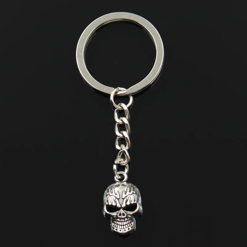 

Fashion 30mm Key Ring Metal Key Chain Keychain Jewelry Antique Silver Plated skeleton head skull 21x13mm Pendant