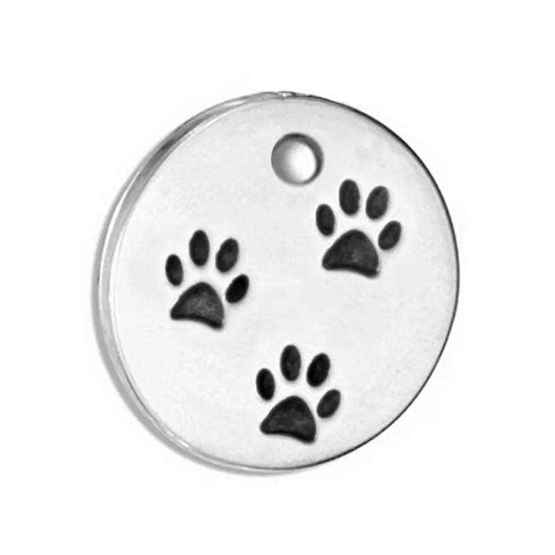 Custom Engraved Two Side Dog Cats Paw Print Disc Charm Pet Animal Lover