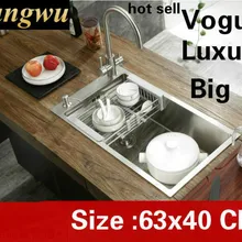 Большая кухонная ручная раковина одинарная мойка для мытья овощей, роскошная 304 нержавеющая сталь, большая Горячая 63x40 см