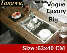 ¡Envío gratis! fregadero grande manual de cocina para el hogar, lavadero individual de verduras de lujo 304 de acero inoxidable, gran oferta 63x40 CM