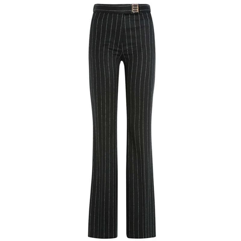Model Pantalon Large Ceintures Top Cloche À Longueur Fond Mujer Fit La Toute Haute Jambe Taille Formelle Femmes Slim Pantalones Rayé Printemps PAORqwXR