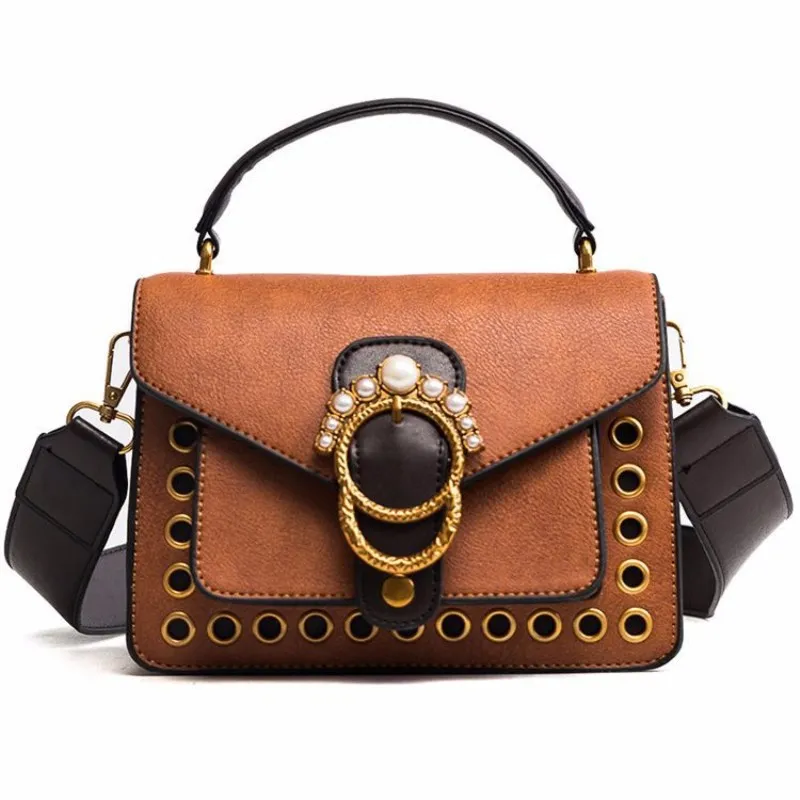 Personality Buckle Flap Shoulder Bag PU Leather Messenger Bag