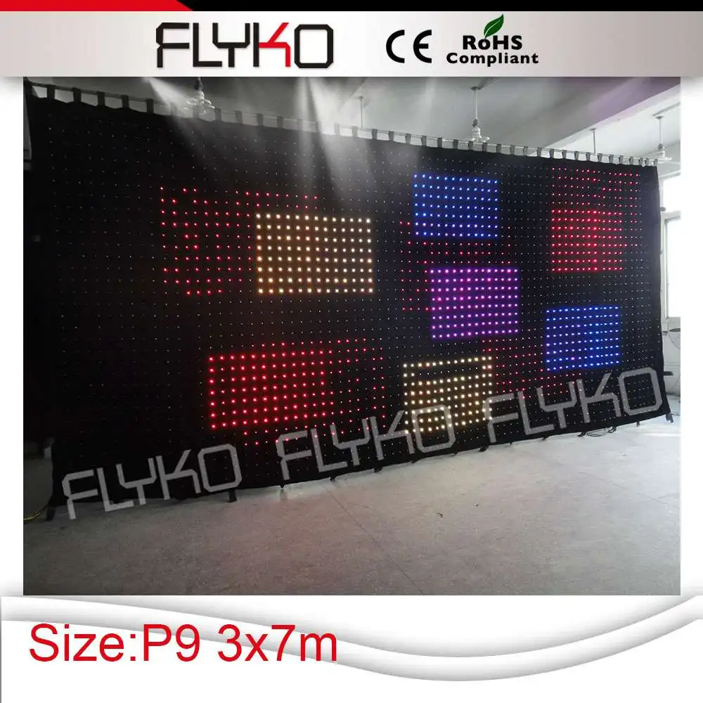 

dj/disco/stage light PC dmx control led video curtain 3x7m P9cm