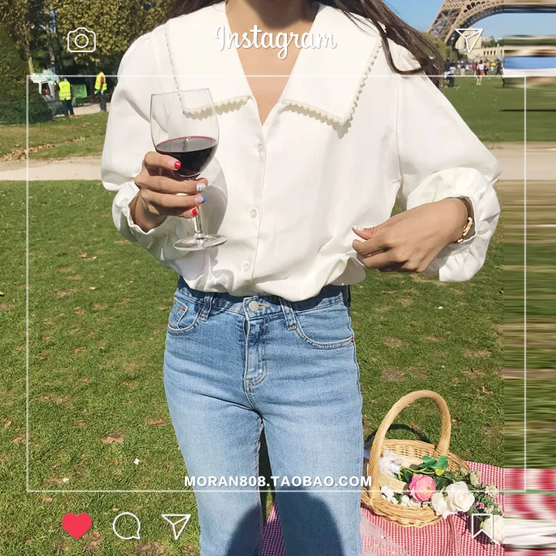 Женская рубашка с кружевным подолом и рукавами-фонариками |