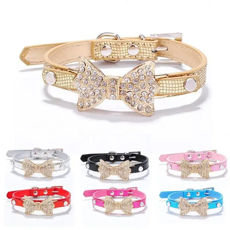 1PC Leather Bow Tie Dog Collar Pets Harness Dog Leash Pet Products For