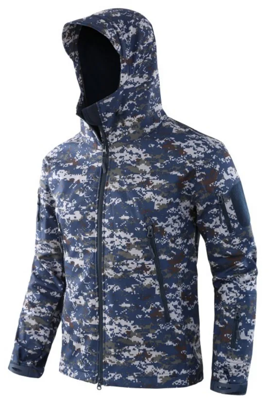 Мужская зимняя водонепроницаемая верхняя одежда, тактическая куртка для альпинизма, охоты, походов, треккинга, скрытень, флисовая верхняя одежда, куртки с капюшоном, военная армейская куртка - Цвет: Sea Camo