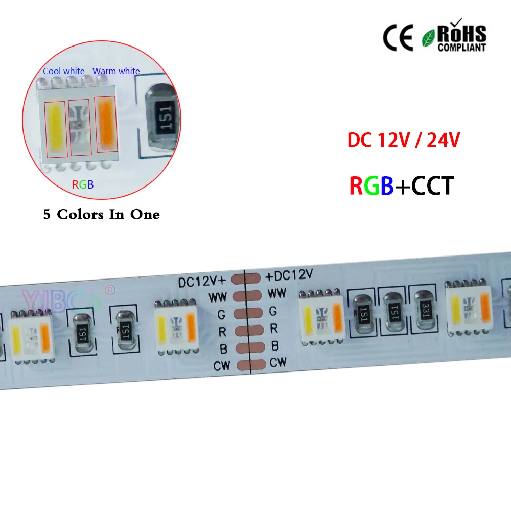 #cheap 5M DC 12V 24V RGBWW 5 color in 1 led chip LED Strip,SMD 5050 flexible light RGB+cool White amp;warm white,60Leds m IP30 IP67
