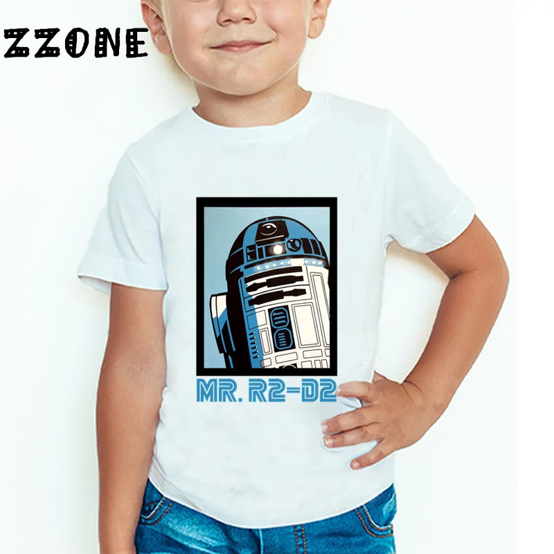 Забавная детская футболка с принтом «Звездные войны», «робот R2-D2» и «BB-8», летние топы для маленьких мальчиков и девочек, детская повседневная одежда, HKP5193 - Цвет: whiteF