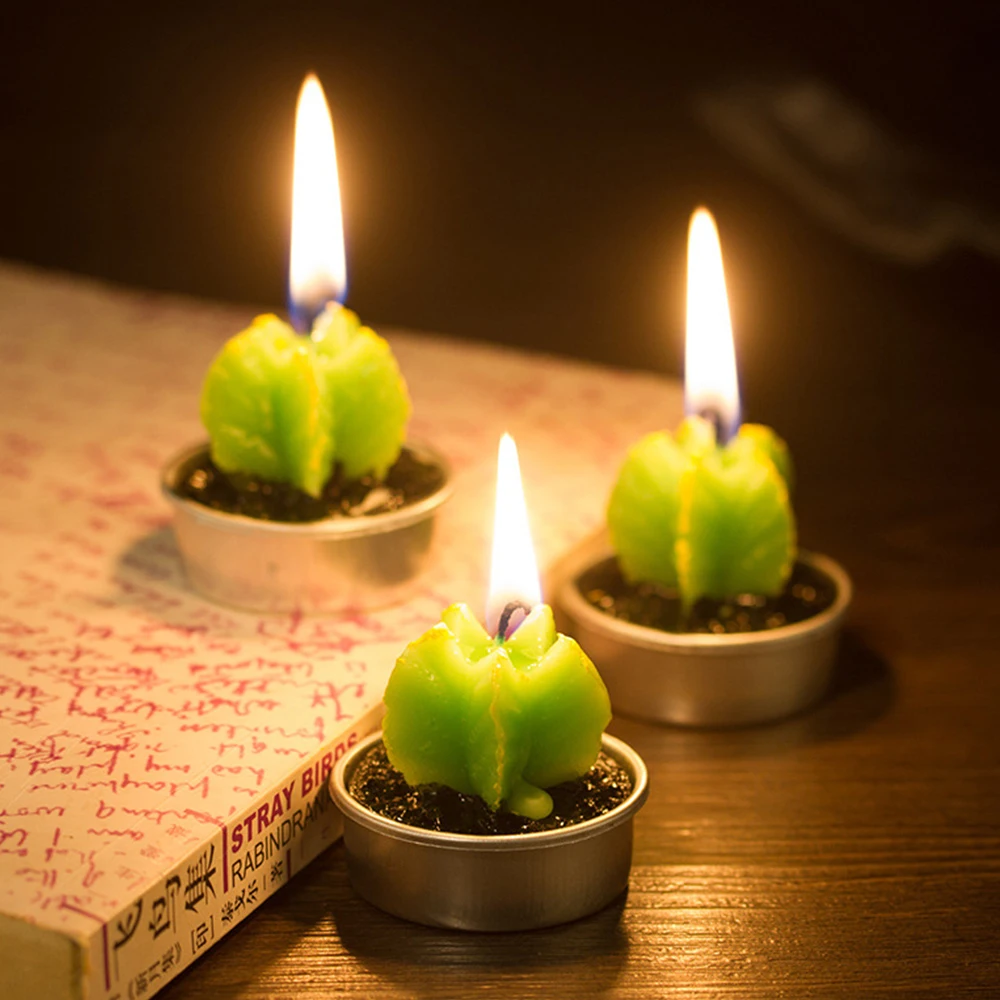

6PCS/Set Home Decor Rare Mini Cactus Candle Table Tea Light Home Garden Simulation Plant Candle Decorative Wedding Candles
