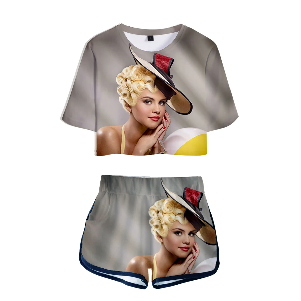 Aikooki Selena хип хоп весна лето крутой короткий рукав сексуальные наборы футболок 3D