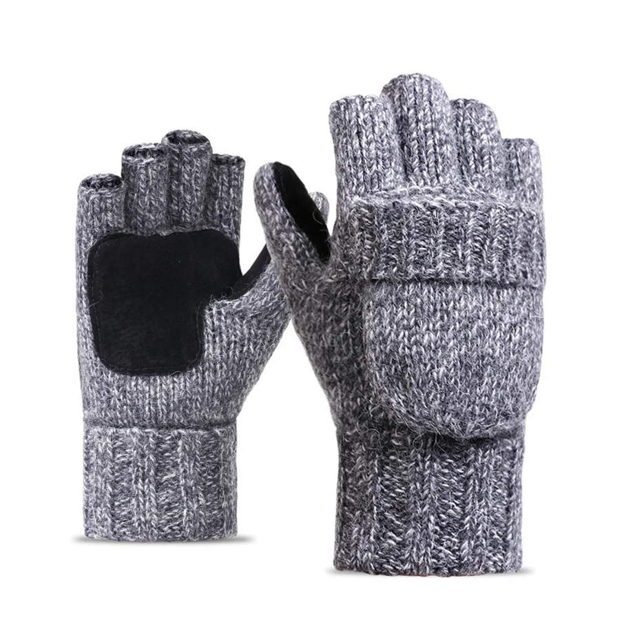 Men Fingerless Gloves Male Wool Winter Warm Exposed Finger Mittens Knitted Warm Flip Half Finger Gloves High Quality D-Z07